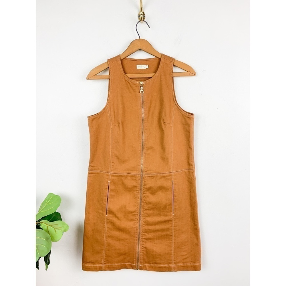 Spartina 449 Brown Denim Sleeveless Zip Front Mini Dress Sz S